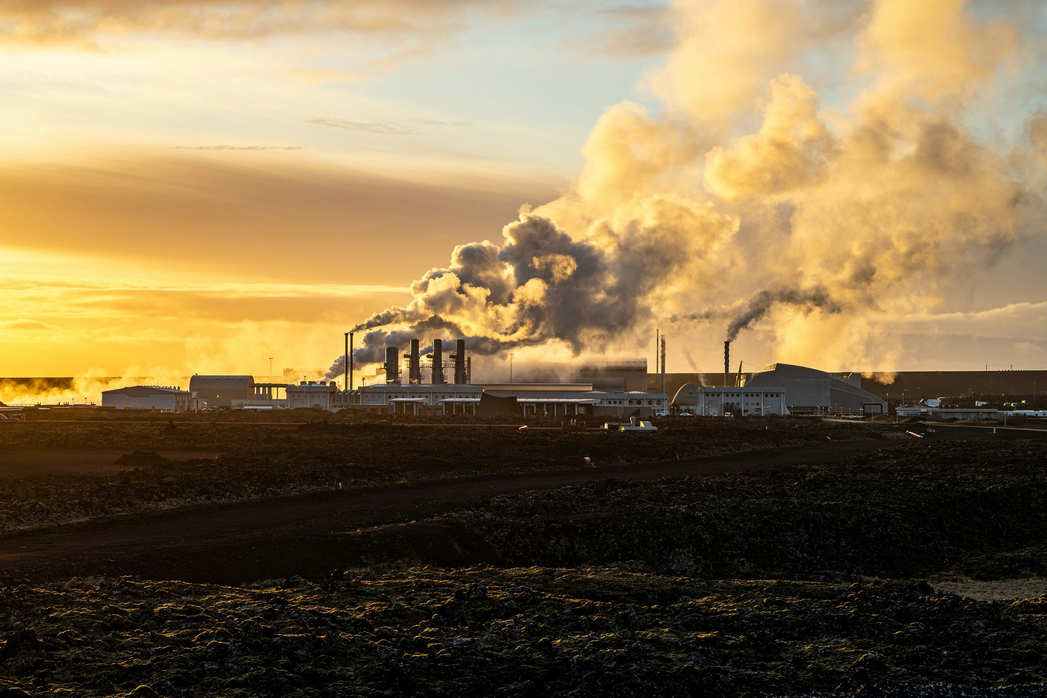 Steam rising from Svartsengi Power Station on the Reykjanes Peninsula.