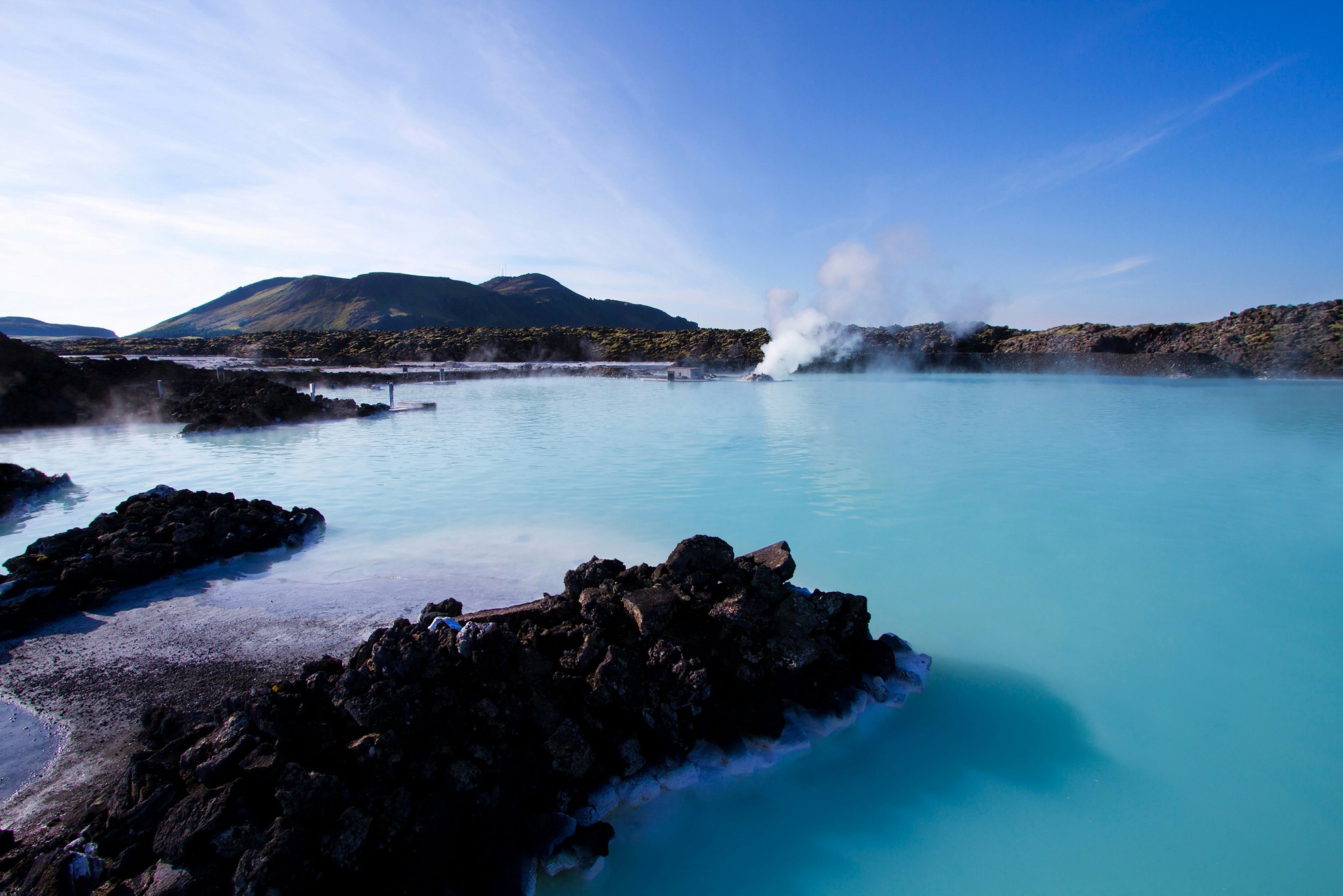Milky blue geothermal waters of the Blue Lagoon in Iceland.
